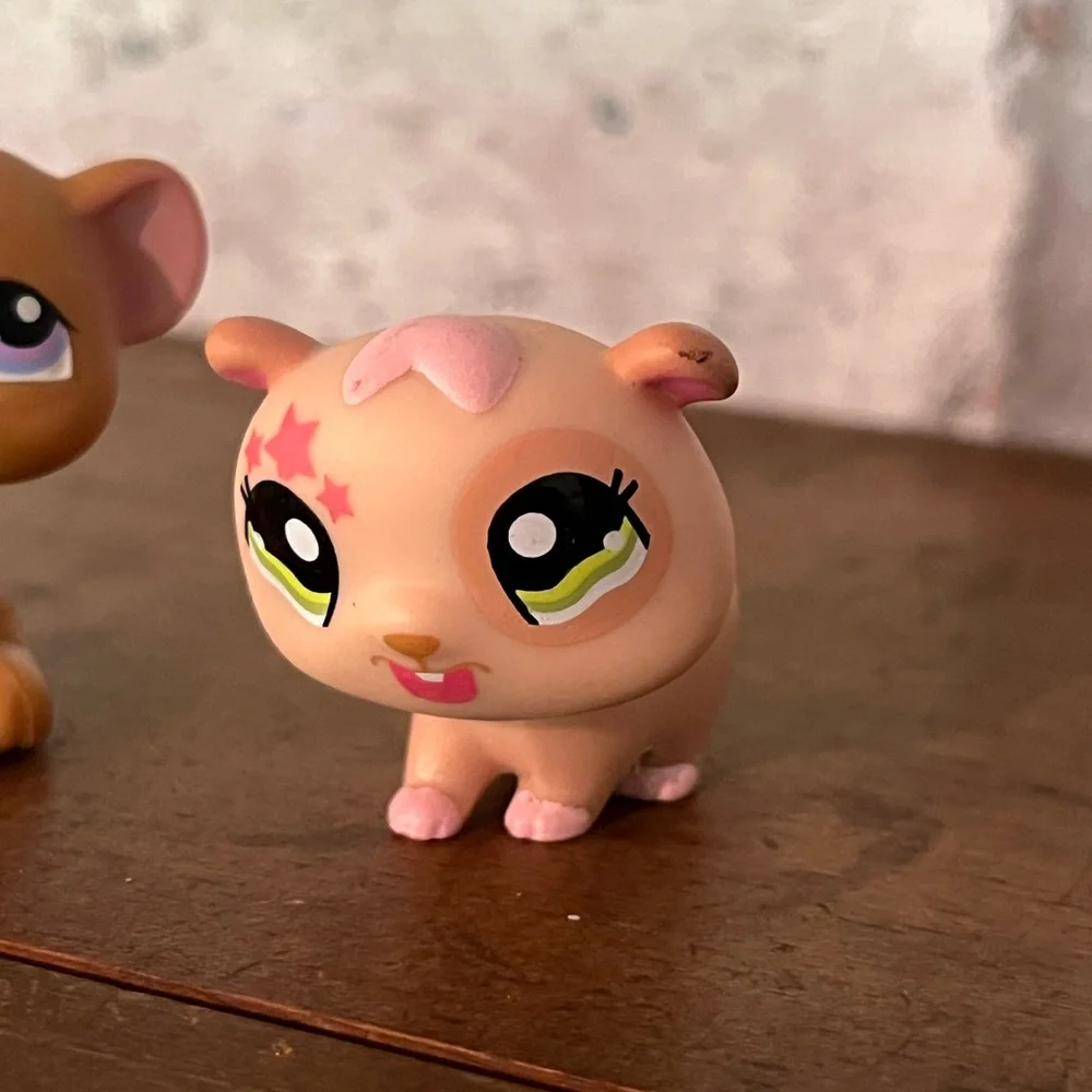 Littlest Pet Shop LPS Pair #1341 Tan And Pink‎ Stars Hamster & #324 Brown Mouse